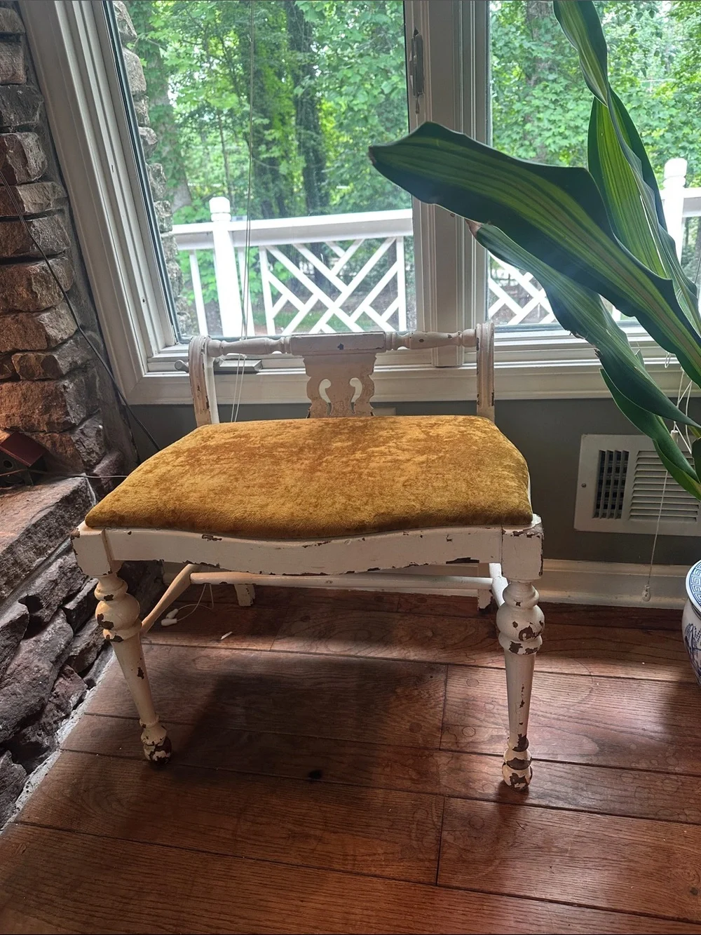 Velvet Accent Bench BRUMBY CHAIRS with Distressed White Frame